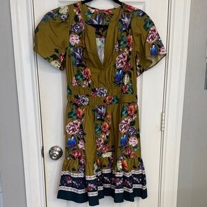 Anthropologie Somerset Mini Dress Olive Floral